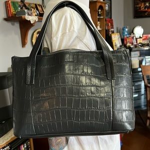Hammitt Medium Convertible Satchel In grey croc leather.